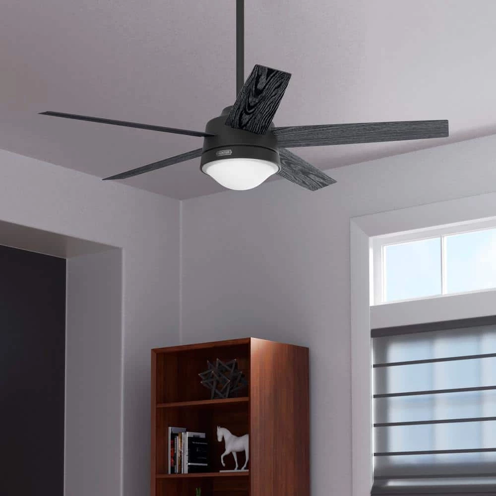 Lykke 52 in. Indoor Matte Black Ceiling Fan with Light Kit and Remote by Hunter 4 Lykke 52 in. Indoor Matte Black Ceiling Fan with Light Kit and Remote by Hunter - Image 2