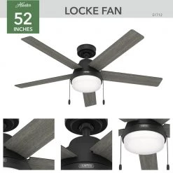 Locke 52 in. Indoor Matte Black Ceiling Fan with Light Kit by Hunter -Hunter Sales matte black hunter ceiling fans with lights 51712 a0 1000