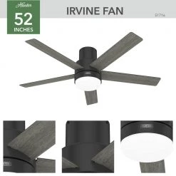 Irvine 52 in. Indoor Matte Black Ceiling Fan with Remote and Light Kit by Hunter -Hunter Sales matte black hunter ceiling fans with lights 51716 a0 1000