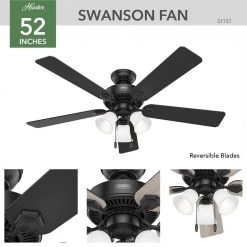 Swanson 52 in. Indoor Matte Black Ceiling Fan with Light Kit by Hunter -Hunter Sales matte black hunter ceiling fans with lights 51737 1d 1000