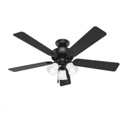 Swanson 52 in. Indoor Matte Black Ceiling Fan with Light Kit by Hunter -Hunter Sales matte black hunter ceiling fans with lights 51737 4f 1000