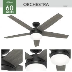 Orchestra 60 in. Indoor Matte Black Ceiling Fan with Remote and Light Kit by Hunter 19 Orchestra 60 in. Indoor Matte Black Ceiling Fan with Remote and Light Kit by Hunter -Hunter Sales matte black hunter ceiling fans with lights 51747 1d 1000