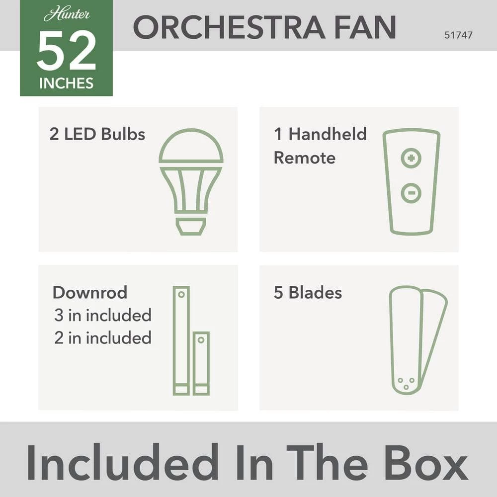 Orchestra 60 in. Indoor Matte Black Ceiling Fan with Remote and Light Kit by Hunter 10 Orchestra 60 in. Indoor Matte Black Ceiling Fan with Remote and Light Kit by Hunter - Image 9