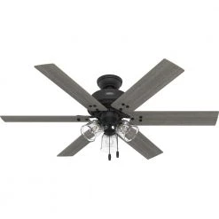 Hilmouth 52 in. Indoor Matte Black Ceiling Fan with Light by Hunter -Hunter Sales matte black hunter ceiling fans with lights 51891 4f 1000