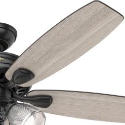 Highbury II 52 in. LED Indoor Matte Black Ceiling Fan with Light Kit by Hunter -Hunter Sales matte black hunter ceiling fans with lights 52028 1d 1000
