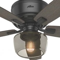 Bennett 52 in. LED Low Profile Matte Black Indoor Ceiling Fan With Globe Light Kit and Handheld Remote Control by Hunter -Hunter Sales matte black hunter ceiling fans with lights 53393 1d 1000