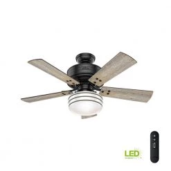 Cedar Key 44 in. Indoor/Outdoor Matte Black Ceiling Fan with Light Kit and Handheld Remote Control by Hunter -Hunter Sales matte black hunter ceiling fans with lights 54149 31 1000