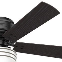Cedar Key 52 in. Indoor/Outdoor Matte Black Low Profile Ceiling Fan with Light Kit and Handheld Remote Control by Hunter -Hunter Sales matte black hunter ceiling fans with lights 55080 1d 1000
