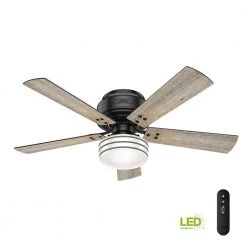 Cedar Key 52 in. Indoor/Outdoor Matte Black Low Profile Ceiling Fan with Light Kit and Handheld Remote Control by Hunter -Hunter Sales matte black hunter ceiling fans with lights 55080 31 1000