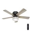 Cedar Key 52 in. Indoor/Outdoor Matte Black Low Profile Ceiling Fan with Light Kit and Handheld Remote Control by Hunter -Hunter Sales matte black hunter ceiling fans with lights 55080 64 1000