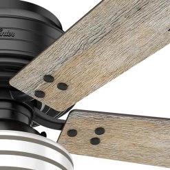 Cedar Key 52 in. Indoor/Outdoor Matte Black Low Profile Ceiling Fan with Light Kit and Handheld Remote Control by Hunter -Hunter Sales matte black hunter ceiling fans with lights 55080 66 1000