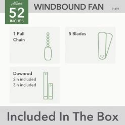 Windbound 52 in. Indoor/Outdoor Matte Black Ceiling Fan by Hunter -Hunter Sales matte black hunter ceiling fans without lights 51459 77 1000