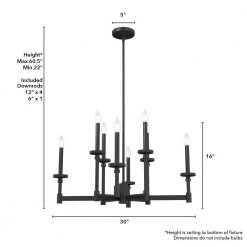 Briargrove 8 Lights Matte Black Chandelier Kitchen Light by Hunter -Hunter Sales matte black hunter chandeliers 19054 40 1000