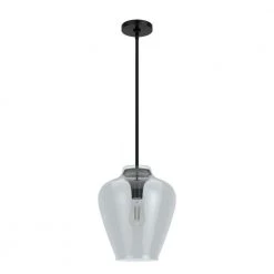 Vidria 1 Light Matte Black Pendant with Smoked Glass Shade Kitchen Light by Hunter