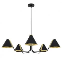 Grove Isle 5 Lights Matte Black Chandelier with Metal Shades Dining Room Light by Hunter