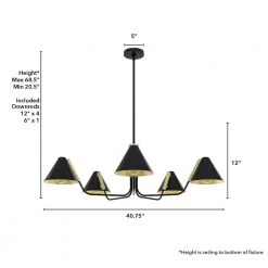 Grove Isle 5 Lights Matte Black Chandelier with Metal Shades Dining Room Light by Hunter -Hunter Sales matte black hunter chandeliers 19195 66 1000
