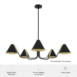 Grove Isle 5 Lights Matte Black Chandelier with Metal Shades Dining Room Light by Hunter -Hunter Sales matte black hunter chandeliers 19195 77 1000
