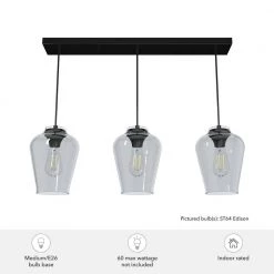 Vidria 3 Light Matte Black Linear Chandelier with Smoked Glass Shades Kitchen Light by Hunter -Hunter Sales matte black hunter chandeliers 19726 1d 1000