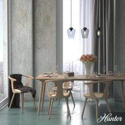 Vidria 3 Light Matte Black Linear Chandelier with Smoked Glass Shades Kitchen Light by Hunter -Hunter Sales matte black hunter chandeliers 19726 40 1000