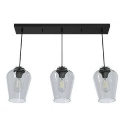 Vidria 3 Light Matte Black Linear Chandelier with Smoked Glass Shades Kitchen Light by Hunter -Hunter Sales matte black hunter chandeliers 19726 4f 1000