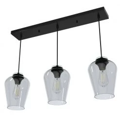 Vidria 3 Light Matte Black Linear Chandelier with Smoked Glass Shades Kitchen Light by Hunter -Hunter Sales matte black hunter chandeliers 19726 c3 1000