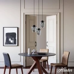 Vidria 3 Light Matte Black Chandelier with Clear Glass Shades Kitchen Light by Hunter -Hunter Sales matte black hunter chandeliers 19728 40 1000