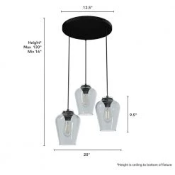 Vidria 3 Light Matte Black Chandelier with Clear Glass Shades Kitchen Light by Hunter -Hunter Sales matte black hunter chandeliers 19728 66 1000