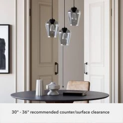 Vidria 3 Light Matte Black Chandelier with Clear Glass Shades Kitchen Light by Hunter -Hunter Sales matte black hunter chandeliers 19728 c3 1000