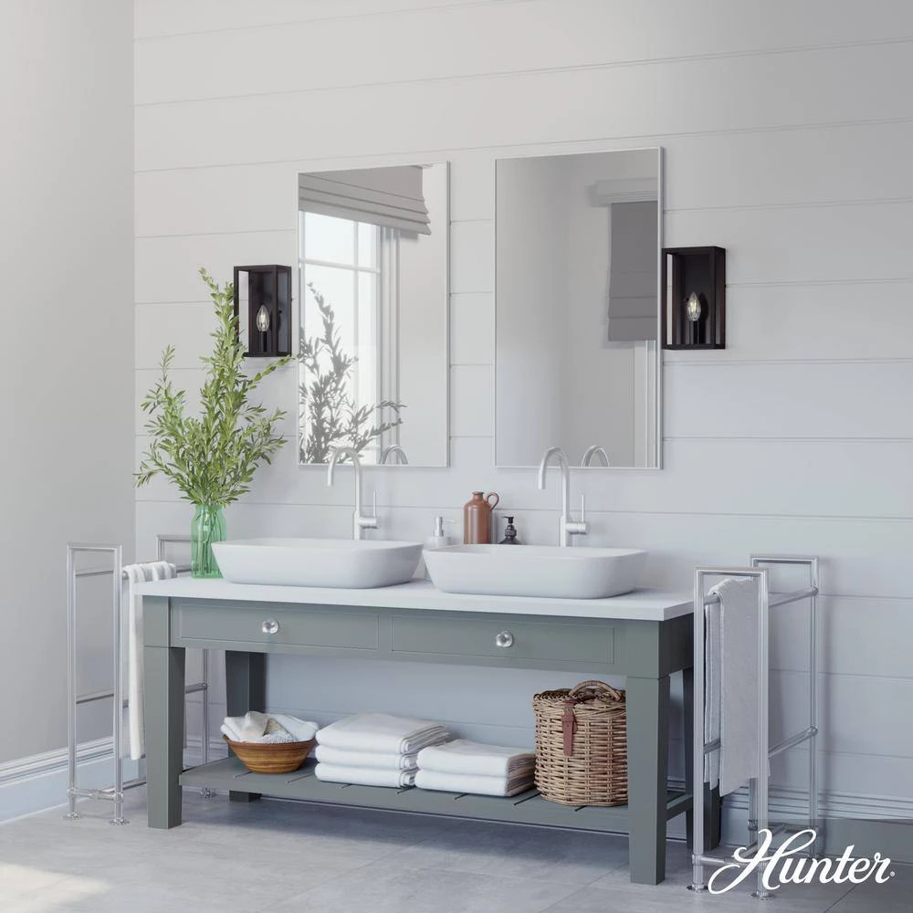 Squire Manor 1-Light Matte Black Wall Sconce with Dark Ash Frame by Hunter 5 Squire Manor 1-Light Matte Black Wall Sconce with Dark Ash Frame by Hunter - Image 3