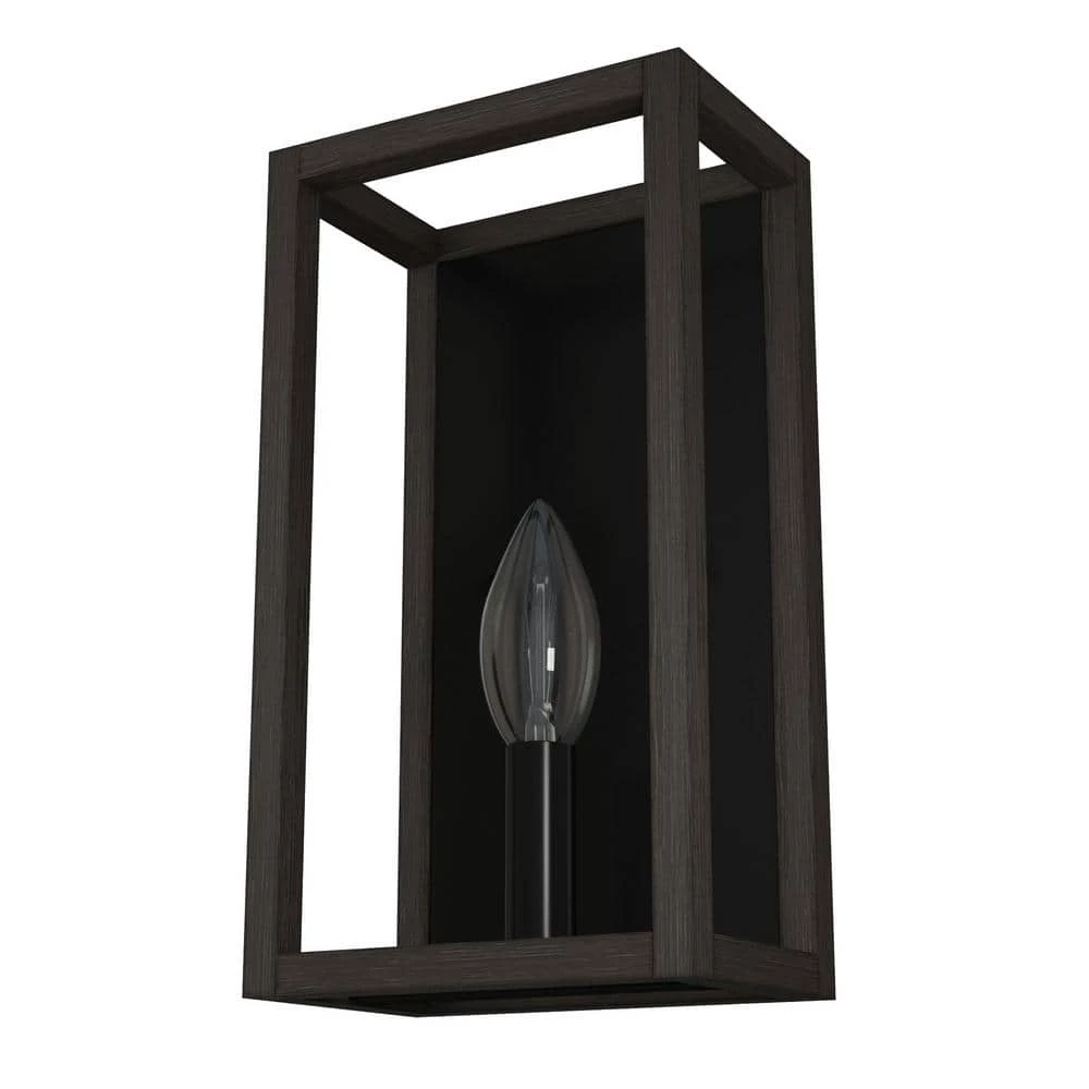 Squire Manor 1-Light Matte Black Wall Sconce with Dark Ash Frame by Hunter 3 Squire Manor 1-Light Matte Black Wall Sconce with Dark Ash Frame by Hunter
