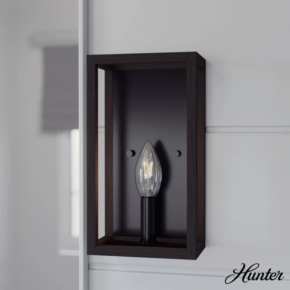 Squire Manor 1-Light Matte Black Wall Sconce with Dark Ash Frame by Hunter 4 Squire Manor 1-Light Matte Black Wall Sconce with Dark Ash Frame by Hunter - Image 2