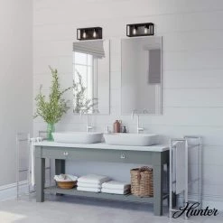 Squire Manor 17 in. 2-Light Matte Black Vanity Light with Dark Ash Frame by Hunter -Hunter Sales matte black hunter vanity lighting 19671 40 1000