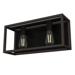 Squire Manor 17 in. 2-Light Matte Black Vanity Light with Dark Ash Frame by Hunter