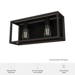 Squire Manor 17 in. 2-Light Matte Black Vanity Light with Dark Ash Frame by Hunter -Hunter Sales matte black hunter vanity lighting 19671 66 1000