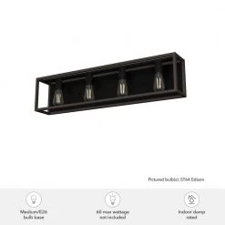 Squire Manor 33 in. 4-Light Matte Black Vanity Light with Dark Ash Frame by Hunter -Hunter Sales matte black hunter vanity lighting 19675 66 1000