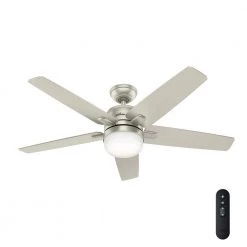 Cavera II 52 in. Indoor Matte Nickel Wifi-Enabled Smart Ceiling Fan with Light Kit & Remote by Hunter