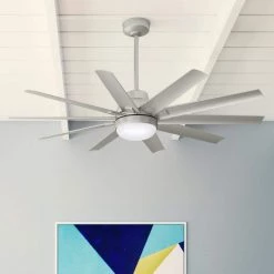 Overton 60 in. LED Indoor/Outdoor Matte Nickel Ceiling Fan with Light Kit and Wall Control by Hunter -Hunter Sales matte nickel hunter ceiling fans with lights 50719 4f 1000