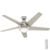 Indio 52 in. Indoor Matte Nickel Ceiling Fan with Light and Remote Control by Hunter -Hunter Sales matte nickel hunter ceiling fans with lights 51420 64 1000