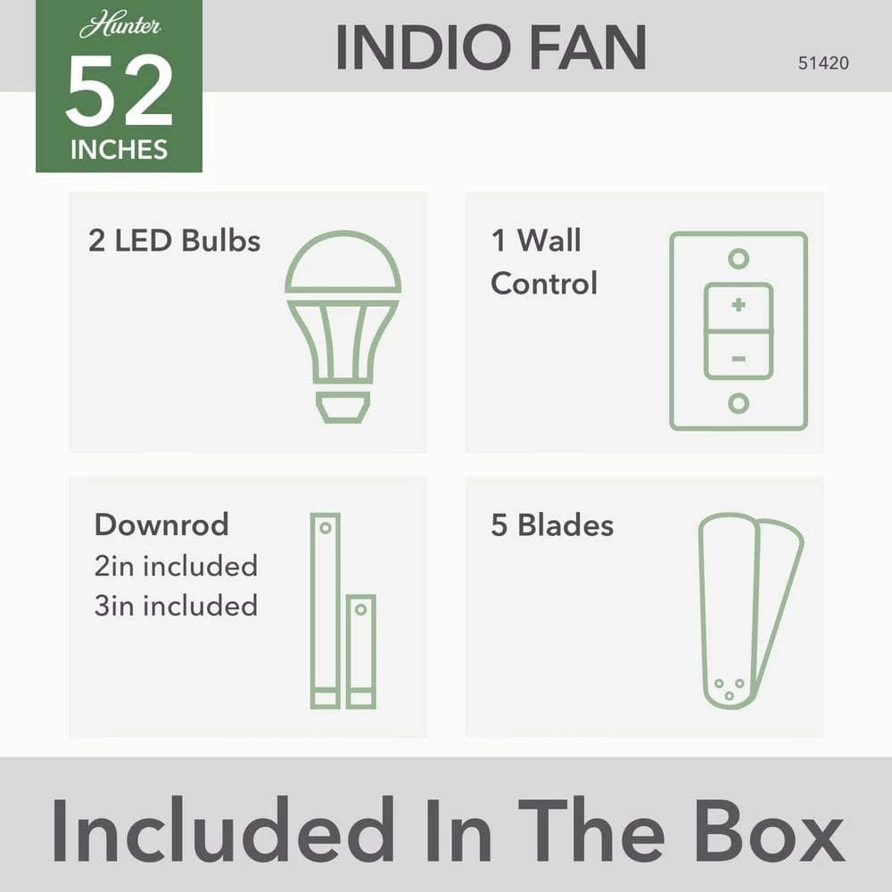 Indio 52 in. Indoor Matte Nickel Ceiling Fan with Light and Remote Control by Hunter 10 Indio 52 in. Indoor Matte Nickel Ceiling Fan with Light and Remote Control by Hunter - Image 8