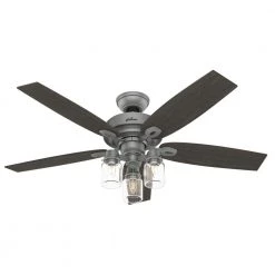 Crown Canyon 52 in. LED Indoor Matte Nickel Ceiling Fan with Light Kit by Hunter -Hunter Sales matte nickel hunter ceiling fans with lights 53403 1f 1000