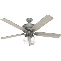 Grantham 60 in. LED Indoor Matte Silver Ceiling Fan with Light Kit by Hunter
