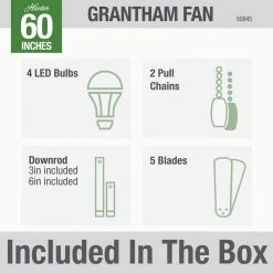 Grantham 60 in. LED Indoor Matte Silver Ceiling Fan with Light Kit by Hunter -Hunter Sales matte silver hunter ceiling fans with lights 50945 76 1000