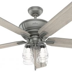 Grantham 60 in. LED Indoor Matte Silver Ceiling Fan with Light Kit by Hunter -Hunter Sales matte silver hunter ceiling fans with lights 50945 fa 1000