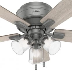 Crestfield 42 in. Indoor Matte Silver Low Profile Ceiling Fan with Light Kit by Hunter -Hunter Sales matte silver hunter ceiling fans with lights 51025 44 1000