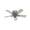 Crestfield 42 in. Indoor Matte Silver Low Profile Ceiling Fan with Light Kit by Hunter -Hunter Sales matte silver hunter ceiling fans with lights 51025 64 1000