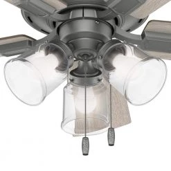 Crestfield 42 in. Indoor Matte Silver Low Profile Ceiling Fan with Light Kit by Hunter -Hunter Sales matte silver hunter ceiling fans with lights 51025 76 1000