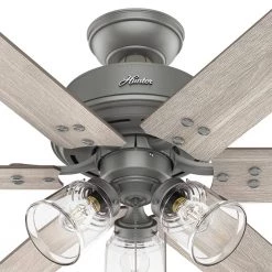Hilmouth 52 in. Indoor Matte Silver Ceiling Fan with Light by Hunter -Hunter Sales matte silver hunter ceiling fans with lights 51426 44 1000