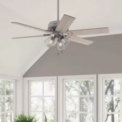 Hilmouth 52 in. Indoor Matte Silver Ceiling Fan with Light by Hunter -Hunter Sales matte silver hunter ceiling fans with lights 51426 c3 1000