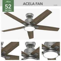 Acela 52 in. Integrated LED Indoor Matte Silver Ceiling Fan with Remote by Hunter -Hunter Sales matte silver hunter ceiling fans with lights 51674 a0 1000