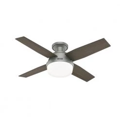 Dempsey 44 in. Indoor Matte Silver Ceiling Fan with Light Kit and Remote Included by Hunter -Hunter Sales matte silver hunter ceiling fans with lights 51757 4f 1000